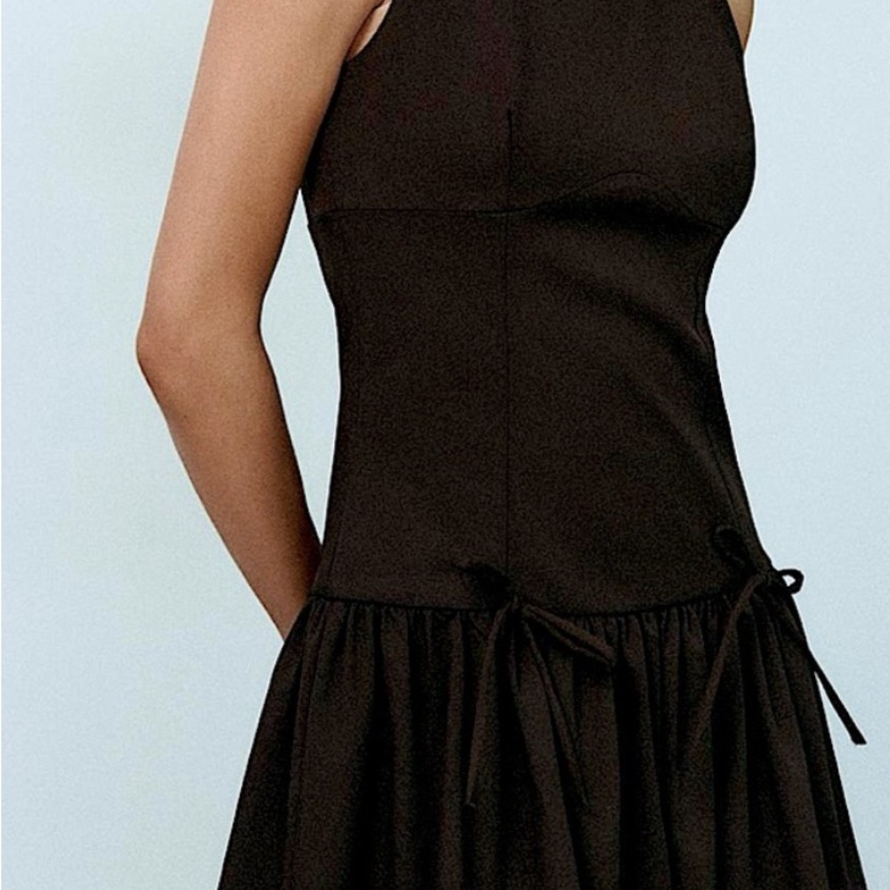 Zara Black Pleated Halter Bow Mini dress
